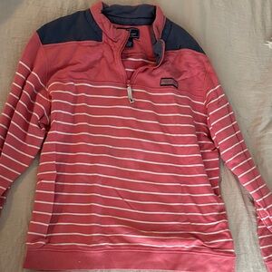 Vineyard Vines Coral and White Striped Quarter-Zip